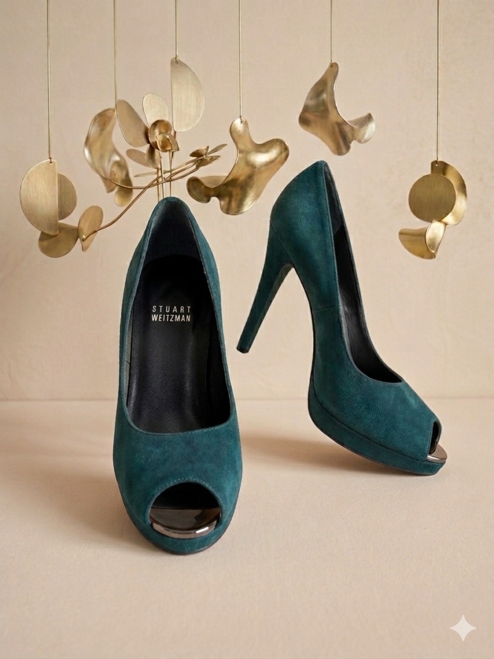 Stuart Weitzman Teal Suede Peep-Toe Platform Pump women’s 6.5M